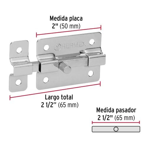 PASADOR DE BARRA PLANA 2 Plg. ACABADO CROMO HERMEX