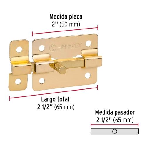 PASADOR DE BARRA PLANA 2 Plg. ACABADO LATON HERMEX