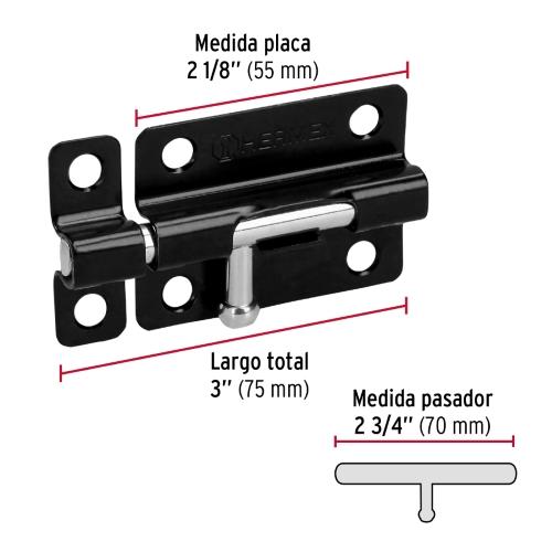 PASADOR DE BARRIL 3 Plg. DE ACERO ACABADO NEGRO HERMEX