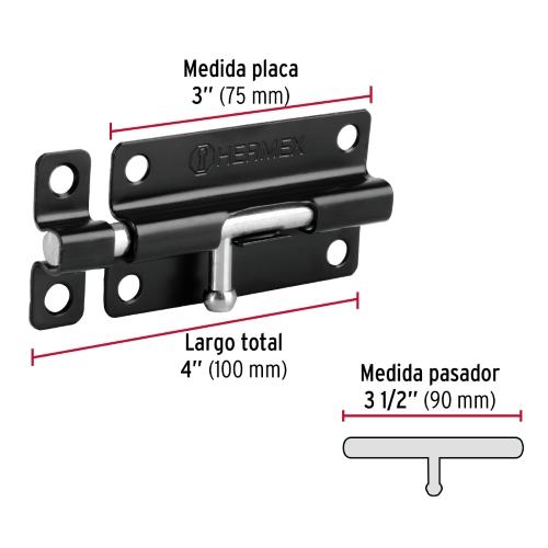 PASADOR DE BARRIL 4 Plg. DE ACERO ACABADO NEGRO HERMEX