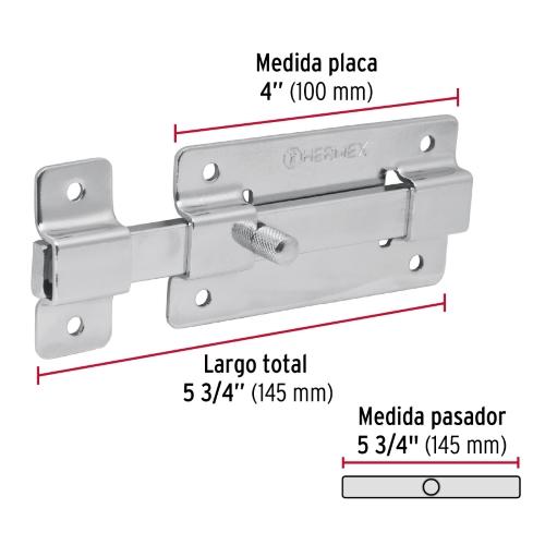 PASADOR DE BARRA PLANA 4 Plg. ACABADO CROMO HERMEX