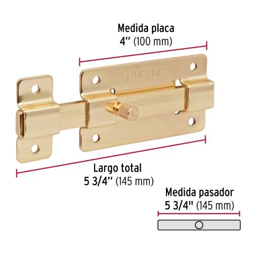 PASADOR DE BARRA PLANA 4 Plg. ACABADO LATON HERMEX